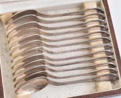 12 személyes ezüstözött évőkészlet, 3 dobozban, jelzett, szép állapotban. 12 db villa, 12 db kanál, ...