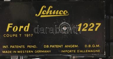 Schuco Ford Coupe T. 1917. Régi fém játékautó, kulccsal, működik, eredeti sérült dobozzal. m: 11 cm