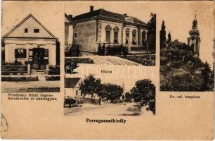 1926 Porrogszentkirály (Somogy), Fő utca, Református templom, Friedmann Dávid vegyeskereskedés üzlete és szikvíz gyára (EK)