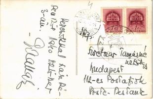 1940 Szászrégen, Reghin; bevonulás, horogkeresztes zászlók / entry of the Hungarian troops, swastika...