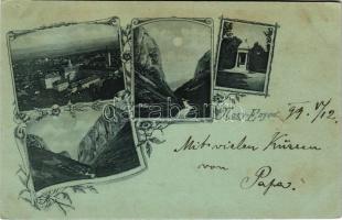 1899 (Vorläufer) Nagyenyed, Aiud; mozaiklap / multi-view postcard. Art Nouveau, floral (lyuk / pinhole)