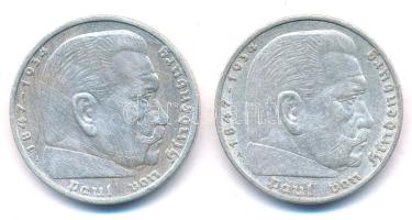 Német Harmadik Birodalom 1936A 5M Ag "Hindenburg" (2x) T:2 German Third Reich 1936A 5 Mark Ag "Hindenburg" (2x) C:XF Krause KM#86