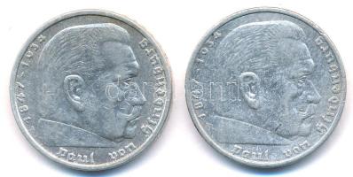 Német Harmadik Birodalom 1936A 5M Ag "Hindenburg" (2x) T:2 German Third Reich 1936A 5 Mark Ag "Hindenburg" (2x) C:XF Krause KM#86