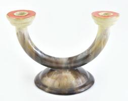 Komlós kerámia kétágú gyertyatartó, jelzett, kisebb mázrepedésekkel, 22,5x15 cm