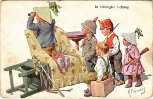 1916 In befestigter Stellung / Kisgyerek katonásat játszanak / Children playing military game. B.K.W.I. 9-6. s: K. Feiertag (EK)