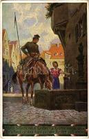 Mein Schatz ist a Reiter Volksliederkarten von Paul Hey Nr. 37. / WWI German military art postcard, cavalryman flirting with lady s: Paul Hey (EK)