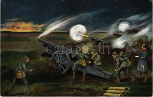 1915 Batterie für Feuer / WWI German military art postcard, artillery (r)
