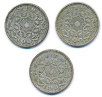 Japán 1958. 100Y Ag (3x) T:2- Japan 1958. 100 Yen Ag (3x) C:VF