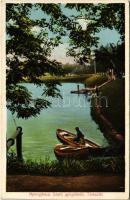 1938 Nyíregyháza, Sóstó gyógyfürdő, tó, csónakok (vágott / cut)