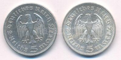 Német Harmadik Birodalom 1936A 5M Ag "Hindenburg" (2x) T:2 German Third Reich 1936A 5 Mark...