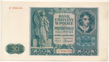 Lengyelország / Német megszállás 1941. 50Zl "E 3084134" T:I- apró folt Poland / German Occupation 1941. 50 Zlotych "E 3084134" C:AU tiny spot Krause P#102