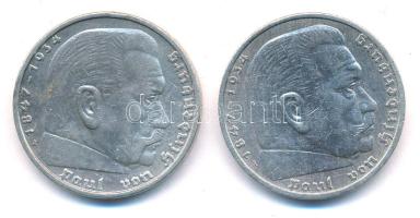 Német Harmadik Birodalom 1936A 5M Ag "Hindenburg" (2x) T:2 German Third Reich 1936A 5 Mark Ag "Hindenburg" (2x) C:XF Krause KM#86