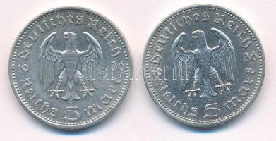 Német Harmadik Birodalom 1936A 5M Ag "Hindenburg" (2x) T:2 German Third Reich 1936A 5 Mark...
