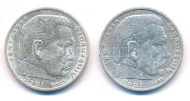 Német Harmadik Birodalom 1936A 5M Ag "Hindenburg" (2x) T:1- German Third Reich 1936A 5 Mark Ag "Hindenburg" (2x) C:AU Krause KM#86