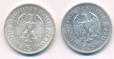 Német Harmadik Birodalom 1936A 5M Ag "Hindenburg" (2x) T:1- German Third Reich 1936A 5 Mar...