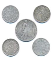 Románia 1900-1914. 50b Ag "I. Károly" (4x) + 1911. 1L Ag "I. Károly" T:2-3 patin...