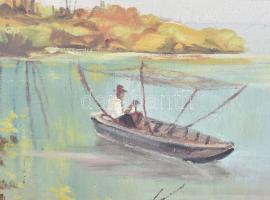 Gáspár Péter (1929-?), felvidéki magyar festő: Halászok a vízen. Olaj, vászon. Hátoldalán jelzett. D...