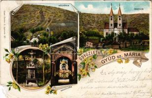 Máriagyűd, Gyüd sz. Mária (Siklós); Kálvária, templom, kegyoltár. Art Nouveau, flora, litho (EM)