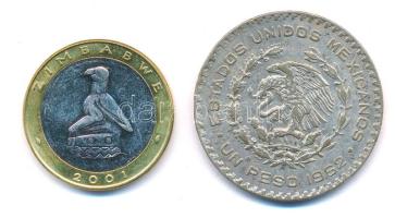 Mexikó 1962. 1P Ag Függetlenség + Zimbabwe 2001. 5D T:1-,2- Mexico 1962. 1 Peso Ag Independence + Zimbabwe 2001. 5 Dollar C:AU,VF