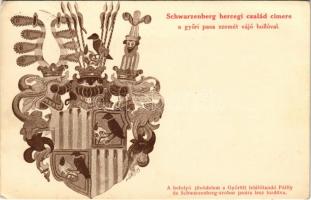 Győr, Schwarzenberg hercegi család címe a győri pasa szemét vájó hollóval. Segélylap a Pálffy és Schwarzenberg szobor javára + 1940 Nagyvárad visszatért So. Stpl. (EK)