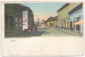 1900 Lippa, Lipova; Fő utca, Grosz nővérek üzlete / main street, shops (szakadások / tears)