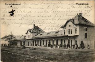 Székelykocsárd, Kocsárd, Lunca Muresului; vasútállomás. Vasúti levelezőlapárusítás 5916. / railway station (fa)