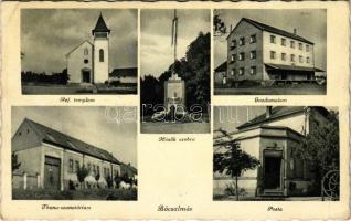 1943 Bácsalmás, Református templom, Hősök szobra, Országzászló, Gazdamalom, Thuna szanatórium, Posta. Nánay Aurél kiadása (EK)
