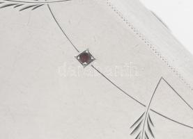 Ezüst (Ag) szecessziós cigarettatárca, apró kőberakással, belül vésett, cirill betűs (orosz v. ukrán...