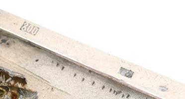 Ezüst (Ag) szecessziós cigarettatárca, apró kőberakással, belül vésett, cirill betűs (orosz v. ukrán...