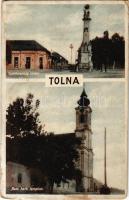 1932 Tolna, Szentháromság szobor, Krámer Bernát üzlete, Római katolikus templom. Özv. Brucker Nándorné kiadása (kopott sarkak / worn corners)