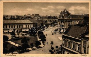 1934 Nyíregyháza, látkép, üzletek, piac, automobil (EK)