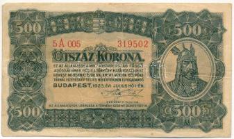 1923. 500K "5A 005 319502", "Magyar Pénzjegynyomda Rt. Budapest" nyomdahely jelöléssel T:III Adamo K34