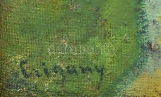 Czigány jelzéssel: Utcarészlet. Olaj, vászon. Dekoratív, kissé sérült fa keretben. 76×49 cm