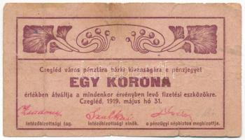 Cegléd 1919. 1K Czegléd Városi Pénztár T:III- ragasztott Adamo CEG-1.1