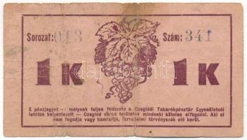 Cegléd 1919. 1K "Czegléd Városi Pénztár" T:III- ragasztott Adamo CEG-1.1