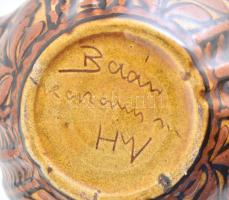 Badár Balázs, ifj. (1896-1972): Mázas kerámia kis váza, Hódmezővásárhely. Kézzel festett, jelzett, m...