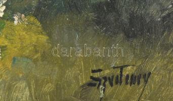 báró Szveteney György (1871-1952): Virágos udvar. Olaj., karton. Jelzett. Dekoratív, sérült fakeretb...