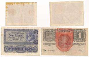 Ausztria 1922. 1K + 2K + 10K + 1916. 1K zöld "DEUTSCHÖSTERREICH" felülbélyegzéssel T:III f...