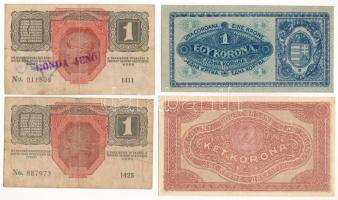 1916. 1K (2x, egyik "GONDA JENŐ" felülbélyegzéssel) + 1920. 1K + 2K "2aa" T:I--I...