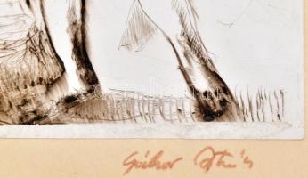 Gábor István (1944-): Trio, 1973. Tus, papír, jelzett, üvegezett fakeretben, 22x20 cm