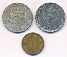 Románia 1930. 10L Cu-Zn + Lengyelország 1976. 200Zl Ag "XXI. Olimpia" + Venezuela 1977. 5B...