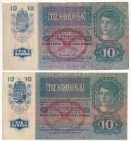 1915. 10K piros DEUTSCHÖSTERREICH felülbélyegzéssel (2x) T:III egyiken beszakadás Hungary 1915. 10 Korona with red DEUTSCHÖSTERREICH overprint (2x) C:F one with tear Adamo K11