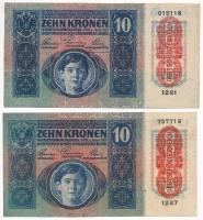 1915. 10K piros "DEUTSCHÖSTERREICH" felülbélyegzéssel (2x) T:III egyiken beszakadás Hungar...