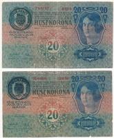 1913. 20K fekete ROMANIA TIMBRU SPECIAL felülbélyegzéssel (2db) T:III beszakadások Hungary 1913. 20 Korona with black ROMANIA TIMBRU SPECIAL overprint C:F tears