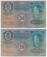 1913. 20K II. kiadás, piros "DEUTSCHÖSTERREICH" felülbélyegzéssel (2db) T:III fo. Adamo K1...