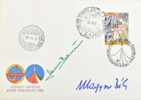 1980 Szovjet-Magyar közös űrrepülés FDC Farkas Bertalan (1949-), és Magyari Béla (1949-2018), űrhajósok aláírásával / Intercosmos FDC with original autographs of Hungarian astronauts