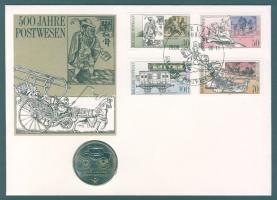 NDK 1990. 5M "500 éves a posta" érmés borítékon teljes bélyegsorral, alkalmi bélyegzővel T:1