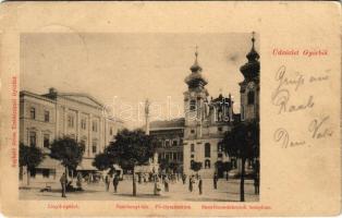1899 (Vorläufer) Győr, Széchenyi tér, Lloyd épület, Főgimnázium, Szentbenedek-rendi templom. Kapható Gross testvéreknél (EK)