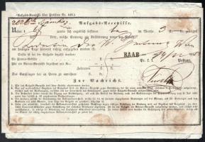 1850 Nagy méretű Aufgabs-Recepisse RAAB bélyegzéssel, a hozzá tartozó irathoz ragasztva