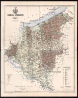 cca 1896 Somogy vármegye térképe, rajta a Balaton részletével, tervezte: Gönczy Pál, Pallas Nagy Lexikona, Bp., Posner Károly Lajos és Fia, 26x22 cm